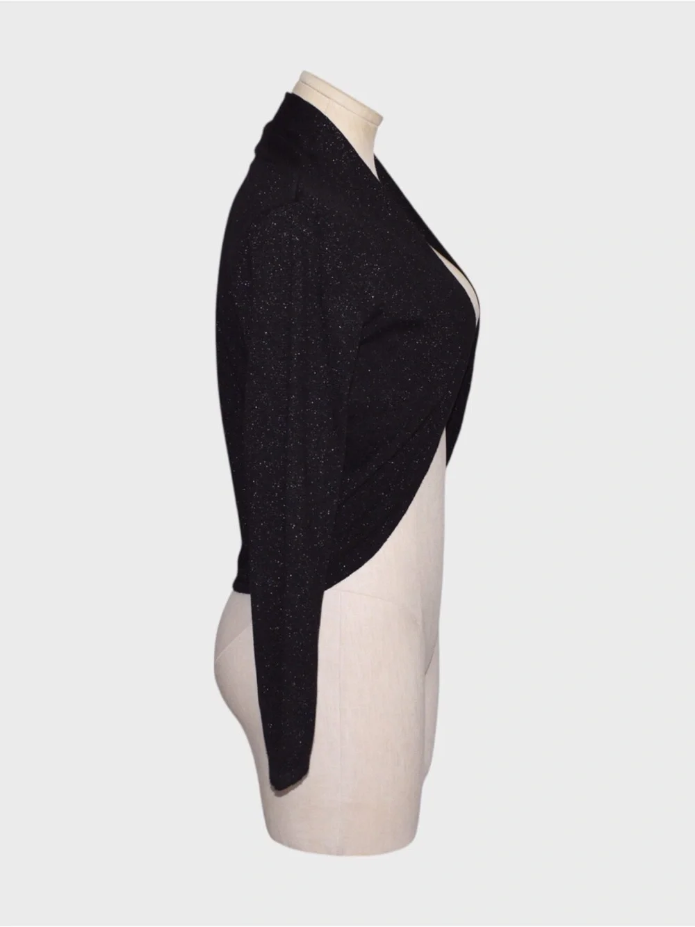 One 7 Six Cotton Blend Metallic Shimmer Open Front Bolero Shrug_2